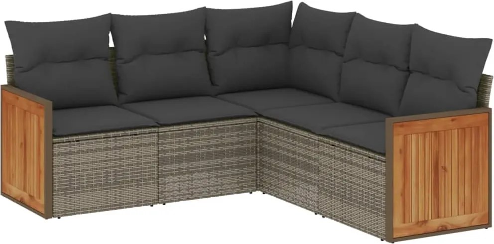 vidaXL Set canapea de grădină cu perne, 5 piese, gri, poliratan