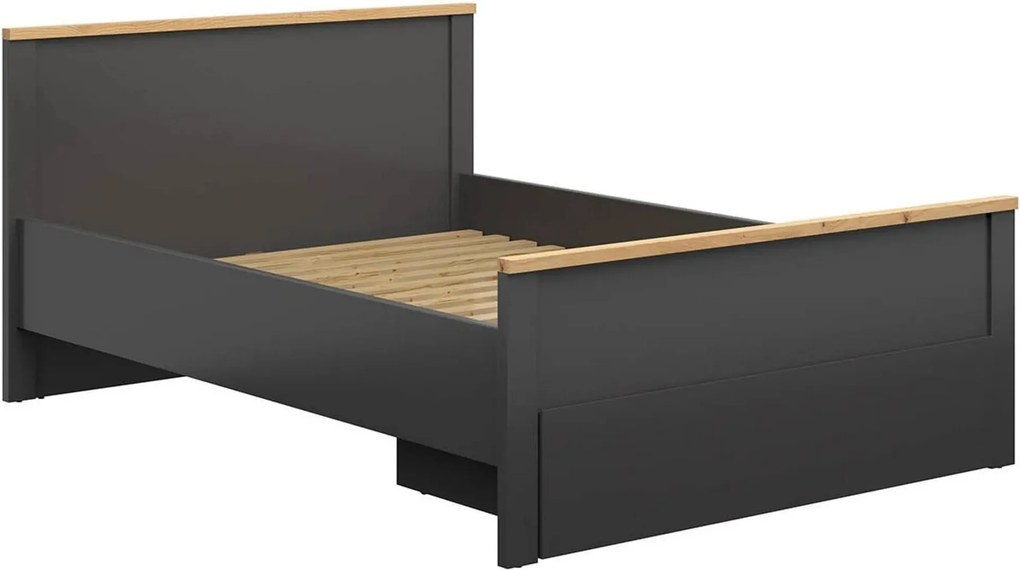 Cadru pat HESEN 140x200, gri grafit/stejar artisan, PAL