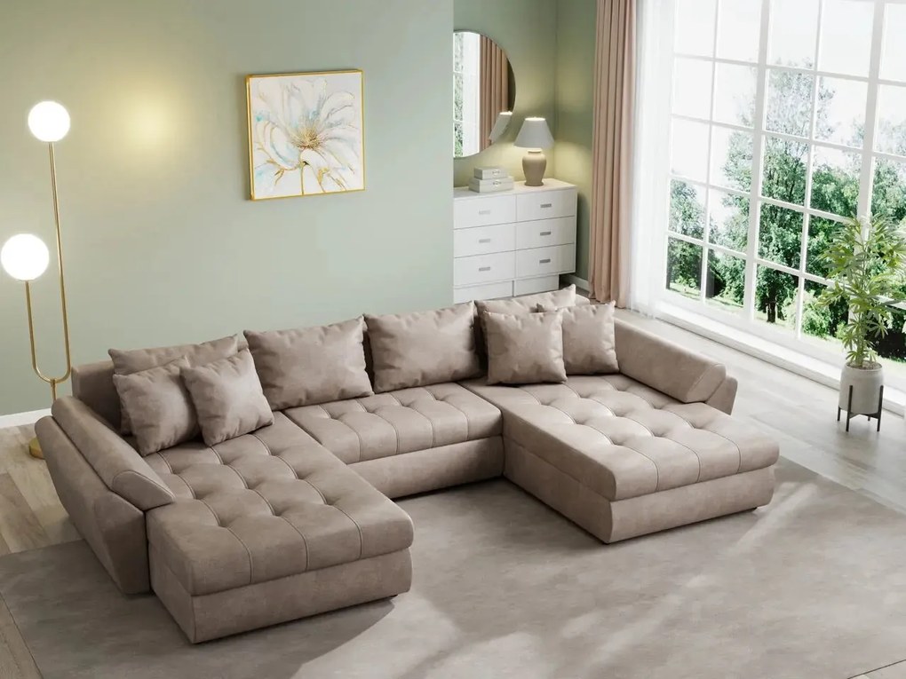 Colțar extensibil dumonde cu ladă de depozitare si sezut confortabil din spuma high-density, Loana U Tobago Silver 355x185 cm