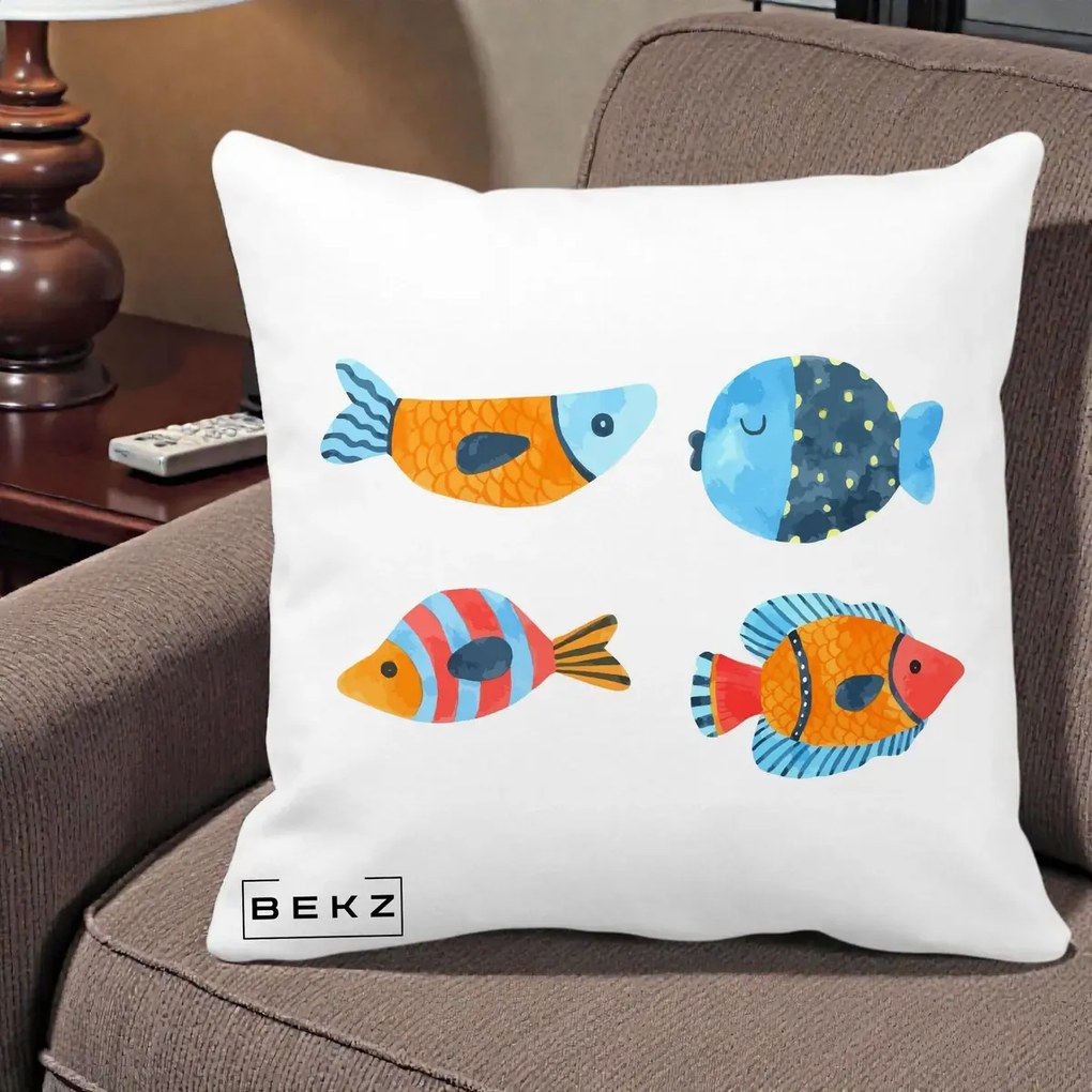 Perna Decorativa Pesti Acuarela, 40x40 cm, Alba Mata, Husa Detasabila, Perna Inclusa, BEKZ®