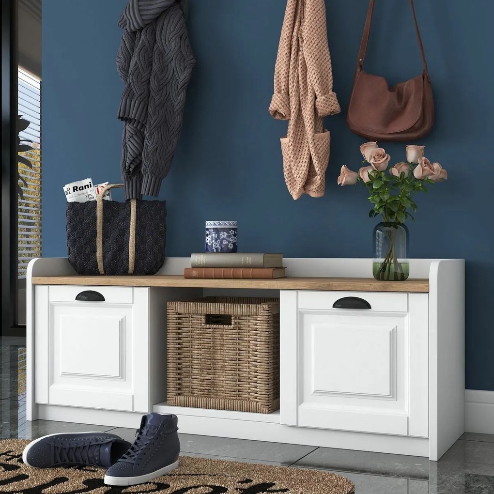 Cuier de perete cu dulap de pantofi Polo White and Walnut