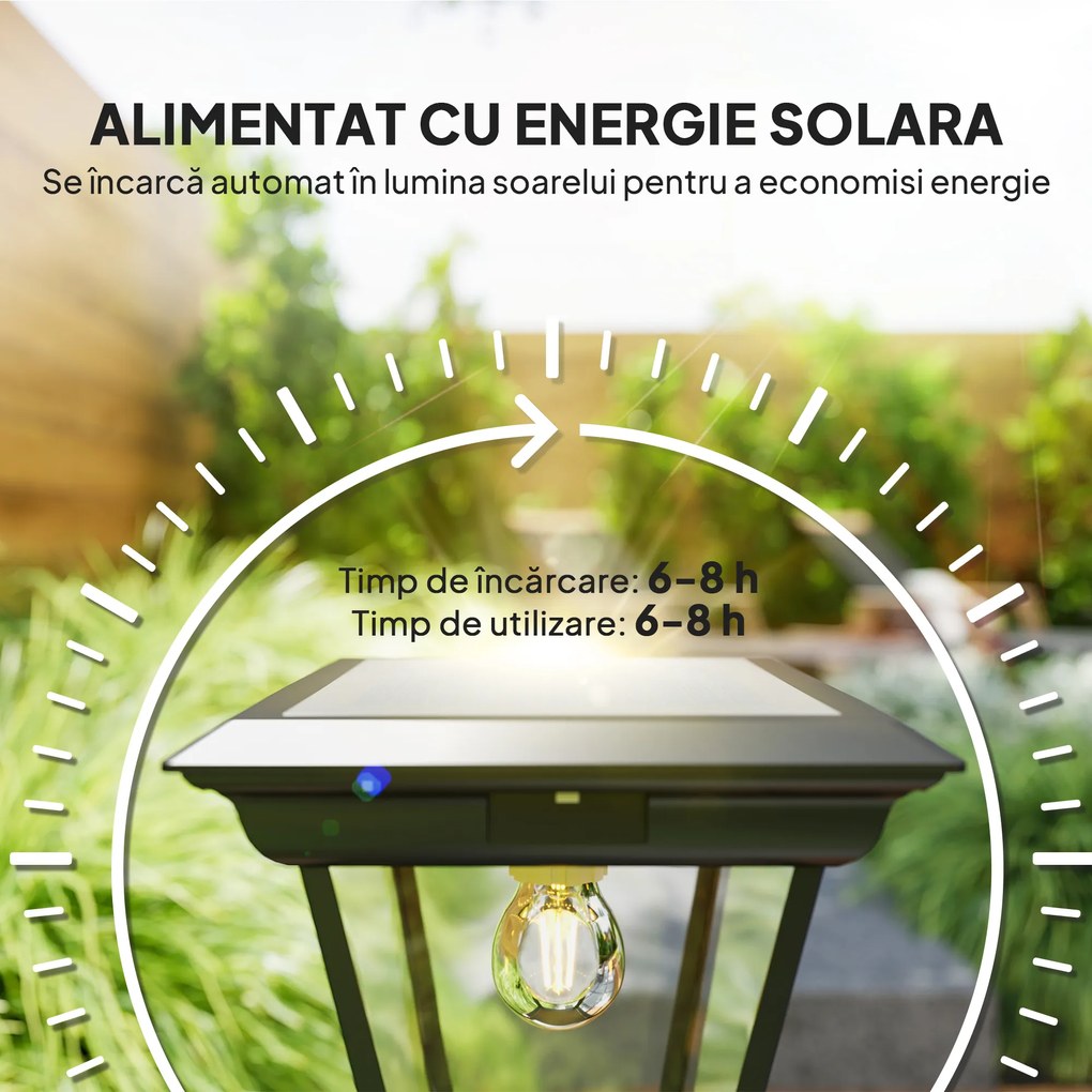 Outsunny Lampadar de Exterior cu Energie Solară cu Senzor PIR Negru | Aosom Romania