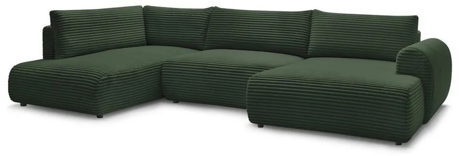 Colțar verde închis extensibil/cu spațiu de depozitare cu tapițerie din catifea reiată (cu colț pe partea stângă/în formă de "U") Lucien – Bobochic Paris