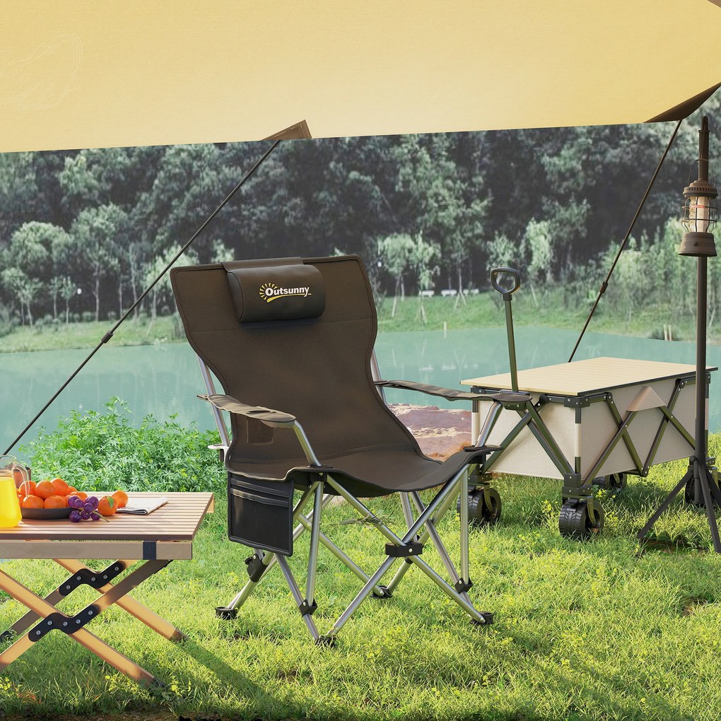 Outsunny Scaun de Camping Pliabil și Rabatabil cu Suport pentru Picioare Detașabil și Tetieră, 82x50/100x88 cm, Negru | Aosom Romania