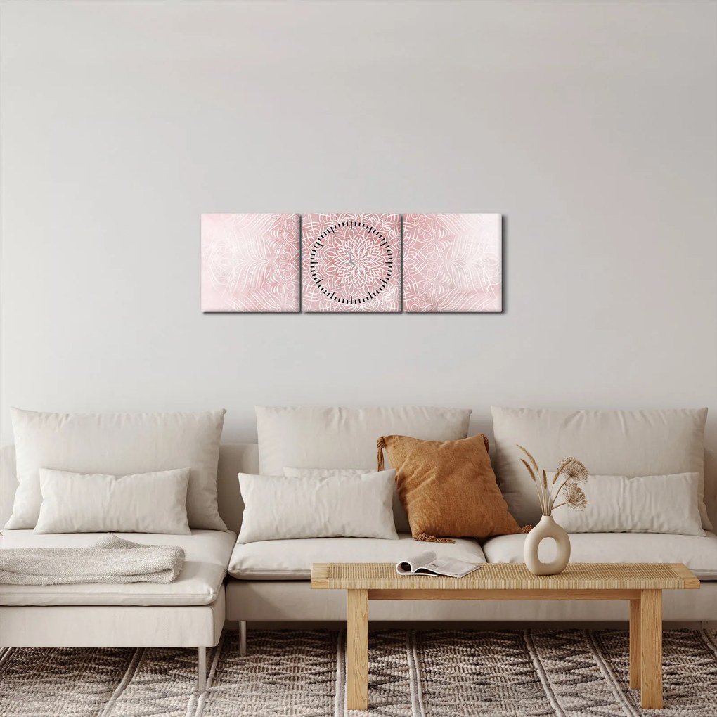 Tablou - Mandala roz (cu ceas) (90x30 cm)