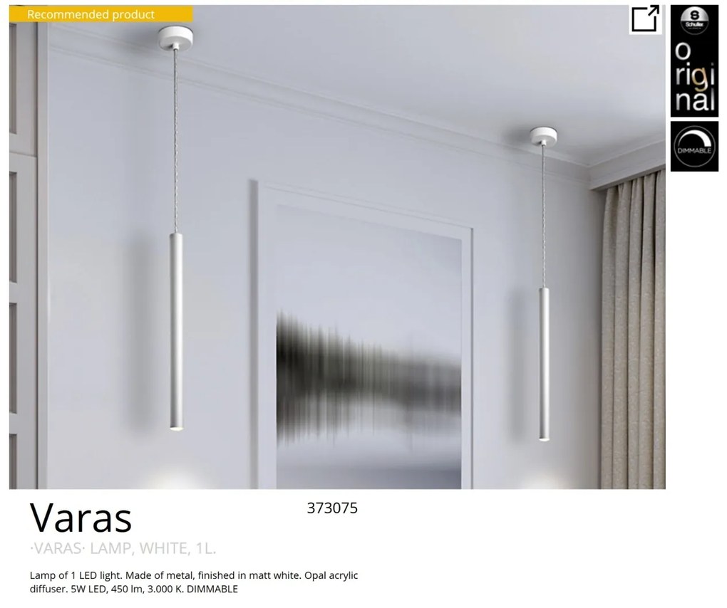 Pendul LED dimabil design modern minimalist Varas alb SV-373075