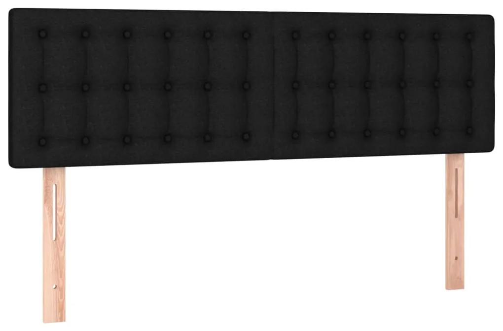 Pat box spring cu saltea, negru, 140x200 cm, textil Negru, 140 x 200 cm, Nasturi de tapiterie