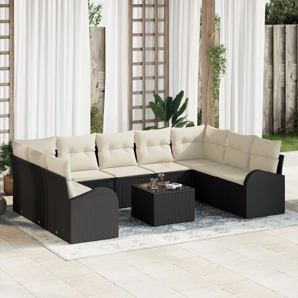 vidaXL Set de canapele pentru grădină 10 pcs Negru Rattan poli