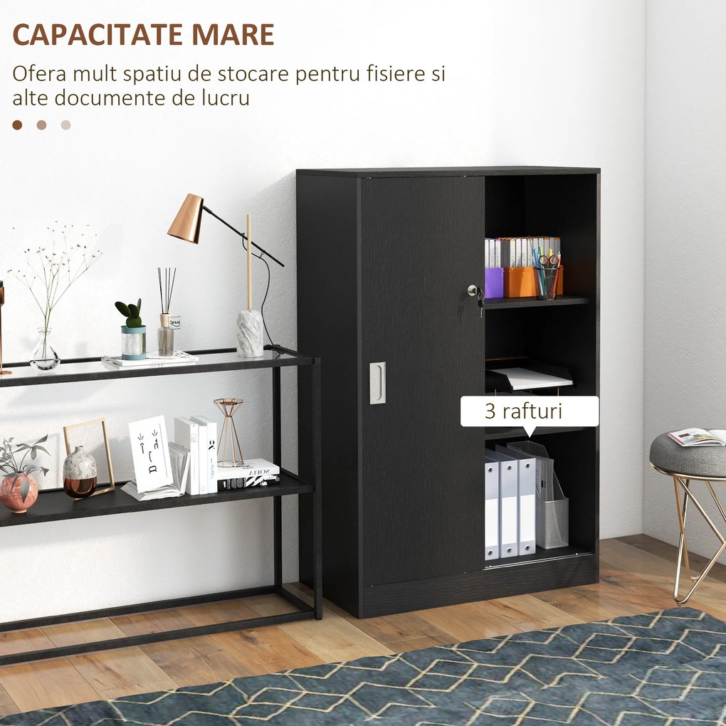 HOMCOM Dulap de Birou 3 Rafturi cu Încuietoare și 2 Chei de Securitate 80x40x120 cm Negru | Aosom Romania