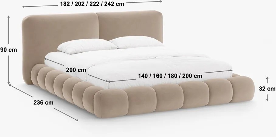 Pat matrimonial grej tapițat cu spațiu de depozitare cu somieră 200x200 cm Solange – Micadoni