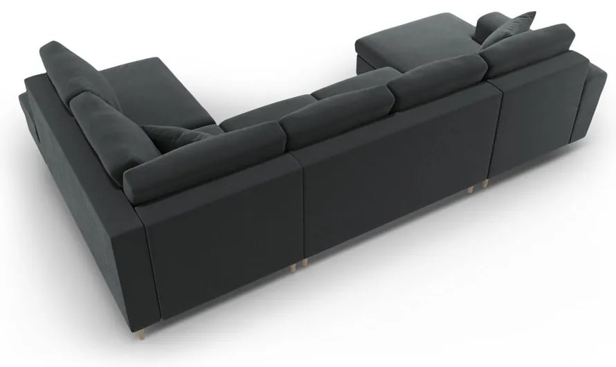 Colțar gri închis extensibil, cu spațiu de depozitare cu tapițerie din catifea (cu colț pe partea dreaptă-în formă de "U") Kyoto – Cosmopolitan Design