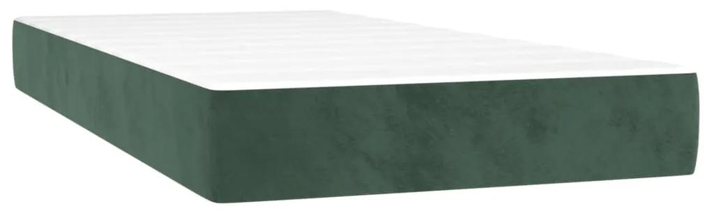 Pat box spring cu saltea, verde inchis, 90x200 cm, catifea Verde inchis, 90 x 200 cm, Design simplu