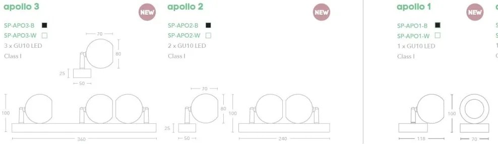 Aplica cu spot directionabil Apollo 1, negru