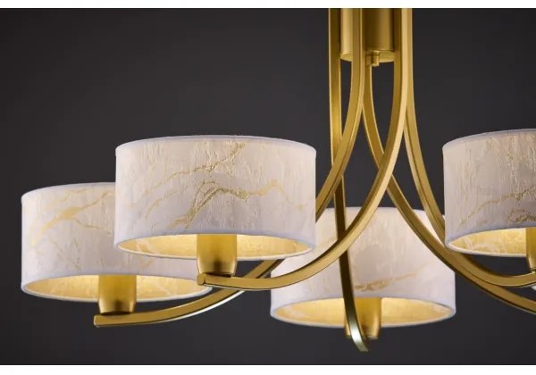 Jupiter 2097 - Candelabru suspendat pe lanț ARTHUR 5xE27/15W/230V alb/auriu/decor marmură