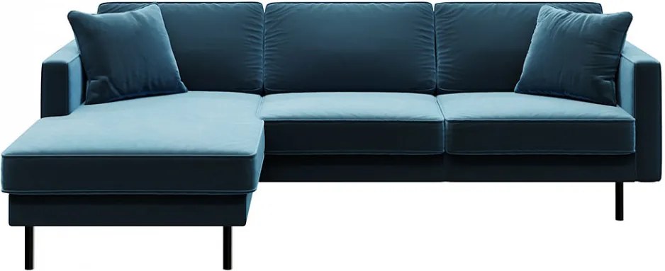 Canapea cu colt albastru navy din catifea si lemn pentru 4 persoane Kobo Left Mesonica