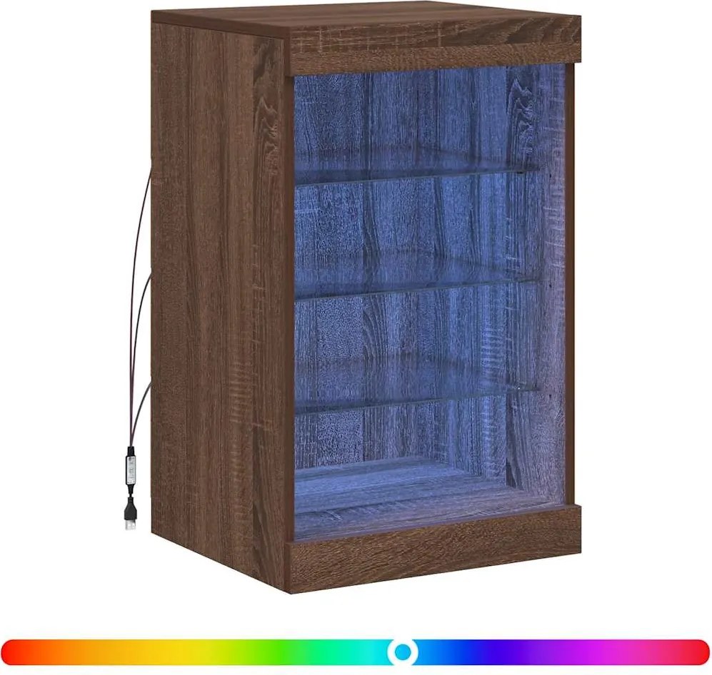 vidaXL Servantă cu lumini LED, stejar maro, 41x37x67 cm