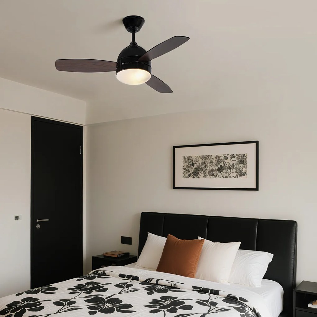 Ventilator de tavan negru cu imprimeu lemn 96cm cu telecomandă - Rotar