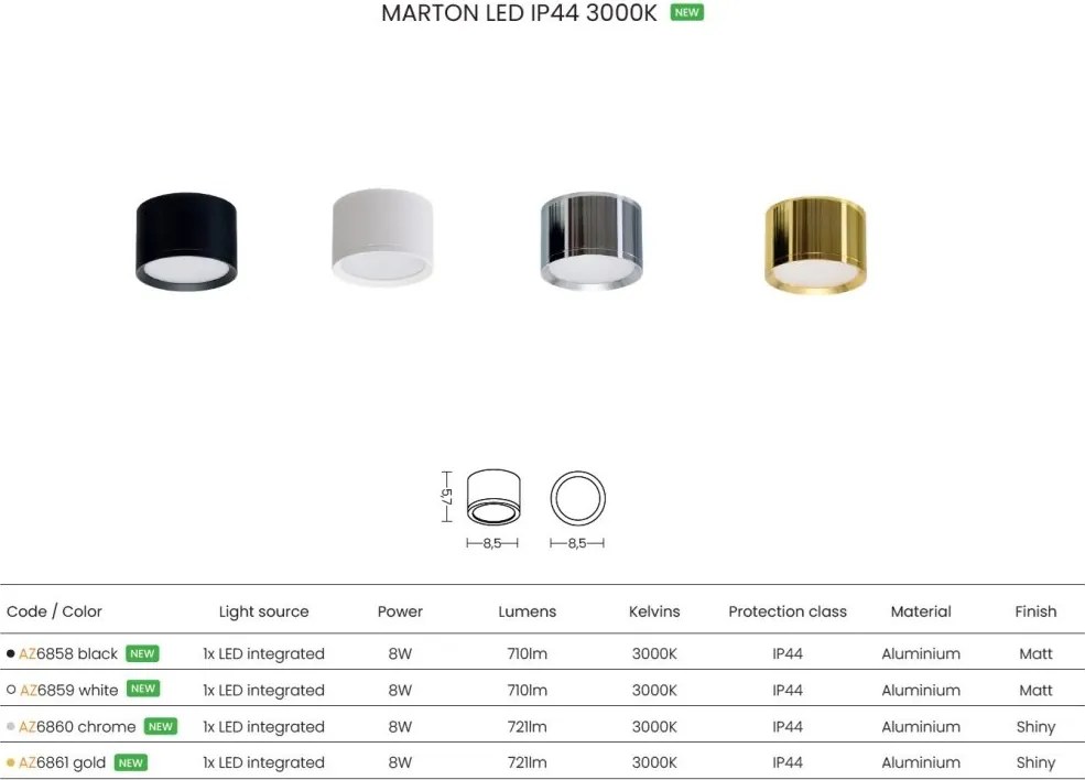 Spot LED aplicat tavan baie MARTON LED IP44 3000K crom