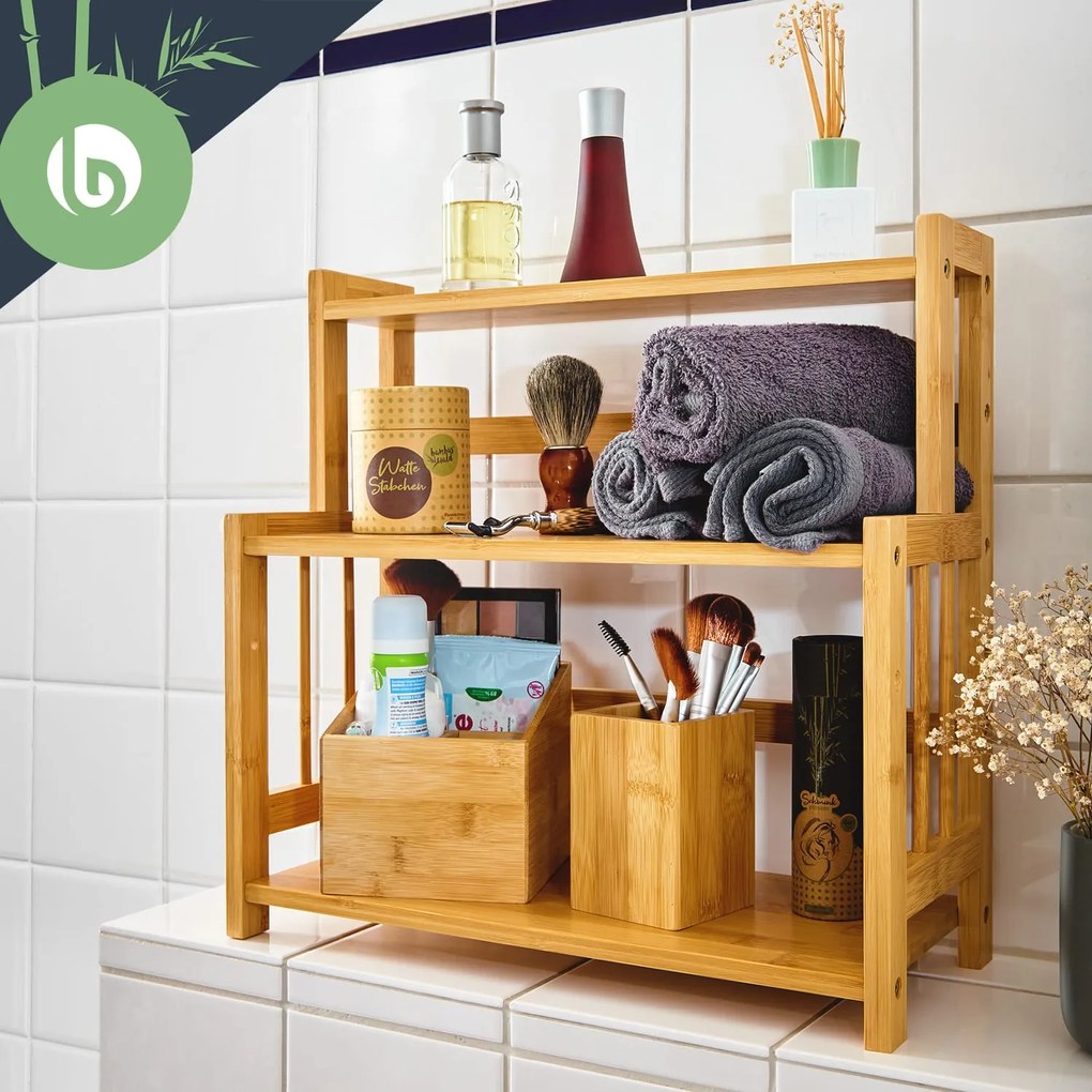 Raft pentru condimente, 3 zone de depozitare, 18 × 41 × 41,5 cm, durabil, din bambus