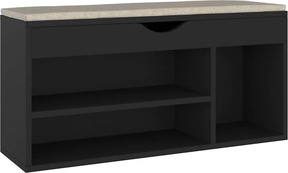 vidaXL Banchetă pantofar cu pernă, negru, 104x30x49 cm, lemn prelucrat