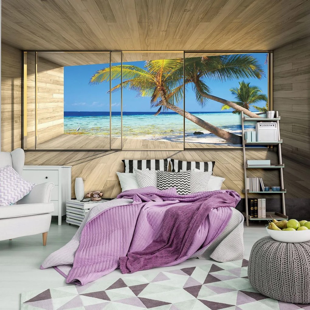 Fototapet - Privire spre ocean și palmieri (152,5x104 cm)