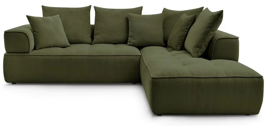 Colțar verde cu tapițerie din chenille (cu colț pe partea dreaptă/în formă de ”L”) Whesley – Bobochic Paris