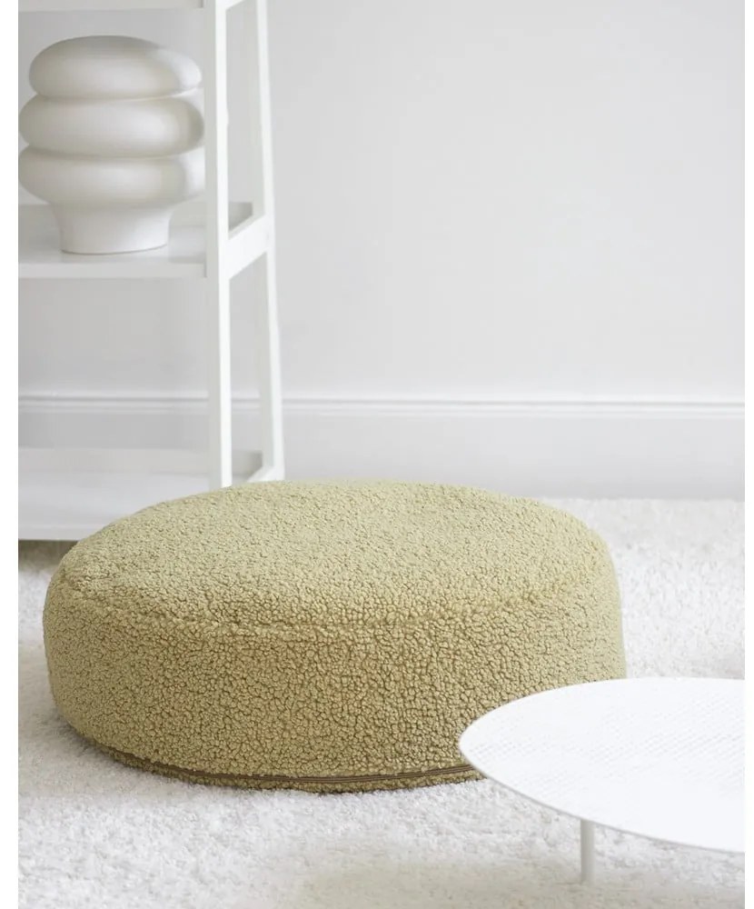 Fotoliu puf pentru copii verde cu tapițerie din țesătură bouclé Round – Wigiwama