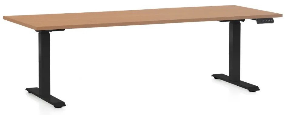 Masa inaltime reglabila OfficeTech D, 200 x 80 cm, bază neagră, fag