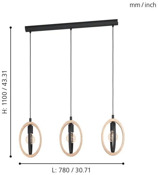 Eglo 43462 - Lustră pe cablu BASILDON 3xE27/40W/230V