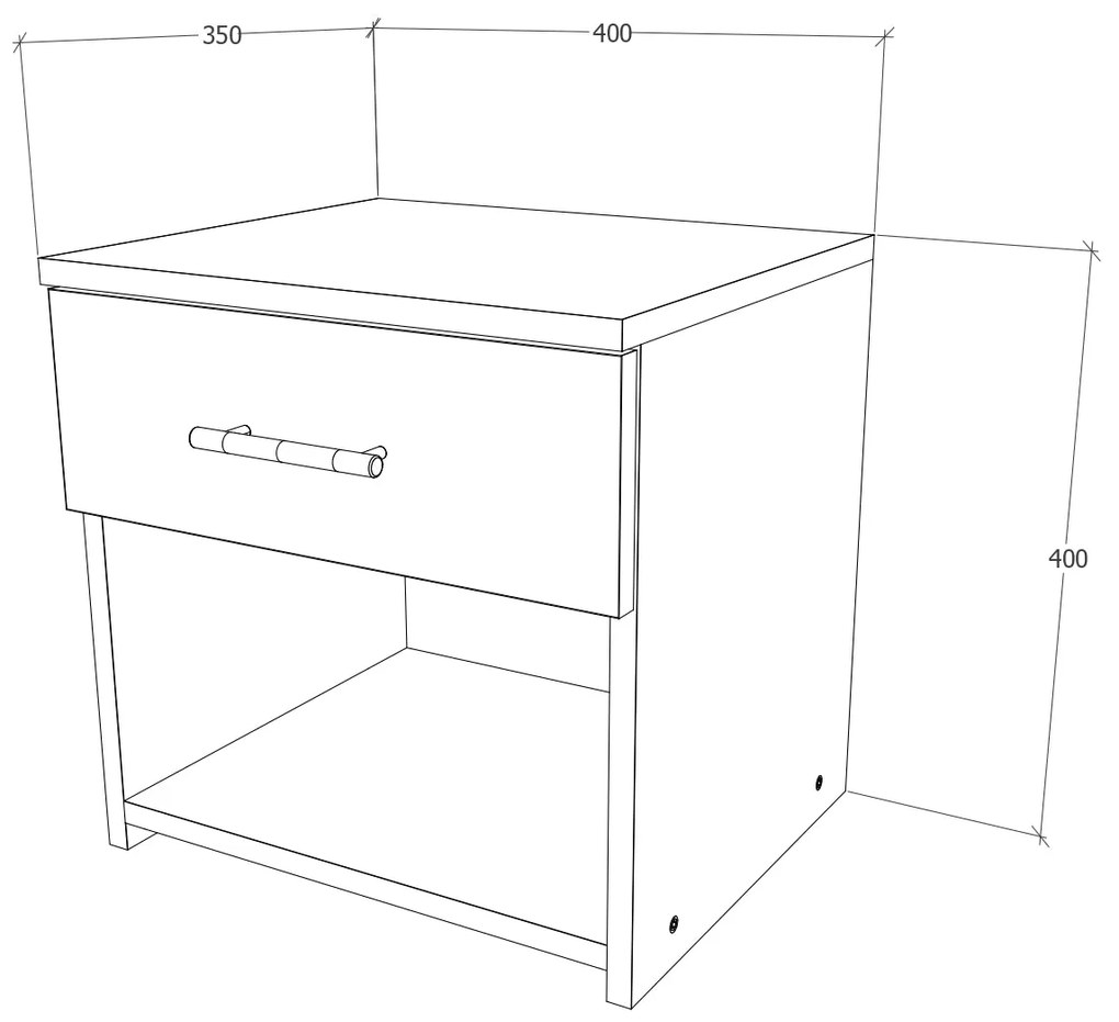 Noptiera haaus Leco, 1 Sertar, Alb/Ulm 40 x 35 x 40 cm