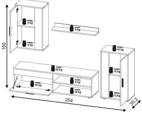 Compoziție pentru living BRICK alb/negru