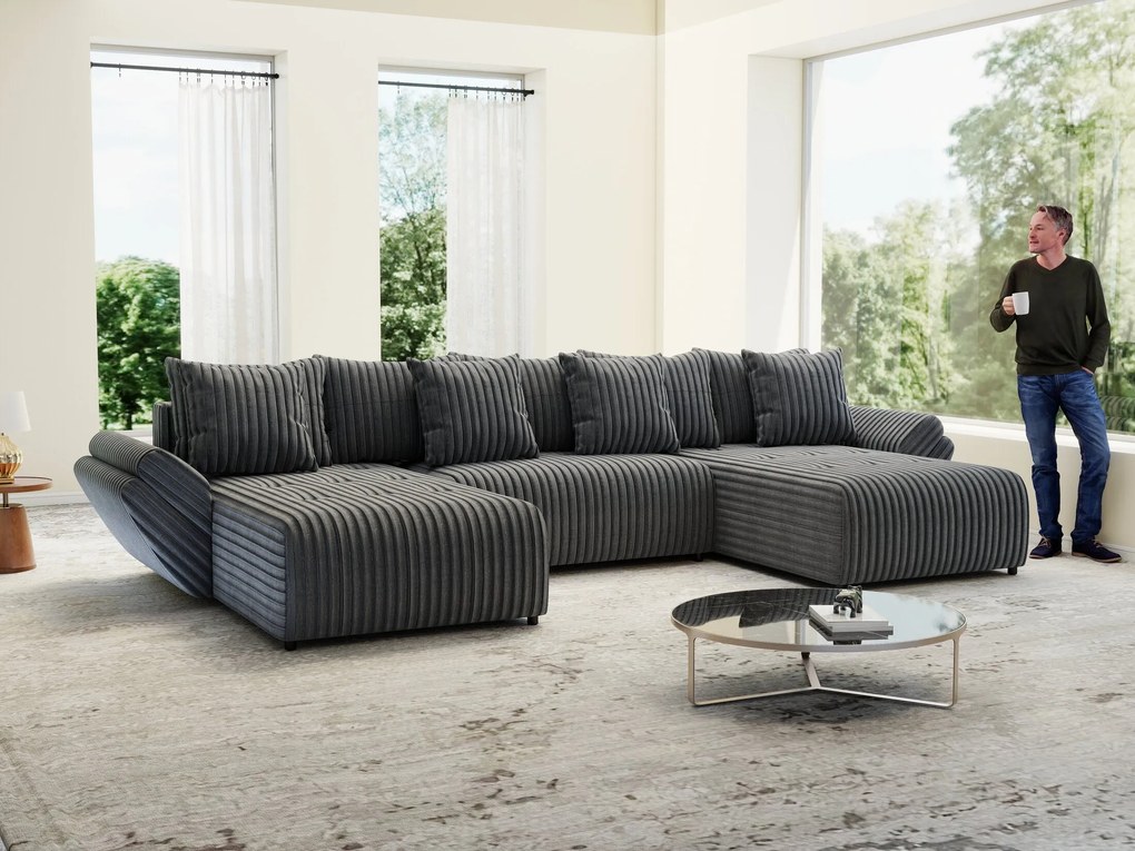 Colțar extensibil dumonde cu ladă de depozitare si sezut confortabil din spuma high-density, Berlin U Ambience Grey 380x180 cm