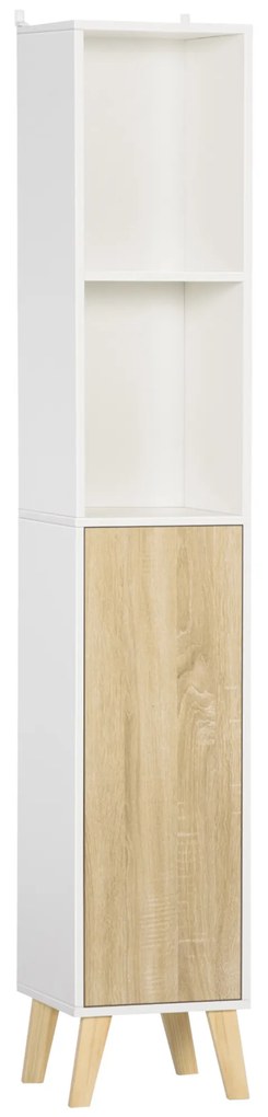 Kleankin Coloană de Baie, Mobilier Modern cu Design Elegant, 31x30x177 cm, Combinație Alb și Lemn Natural | Aosom Romania