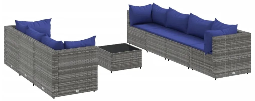 3308039 vidaXL Set mobilier de grădină cu perne, 8 piese, gri, poliratan