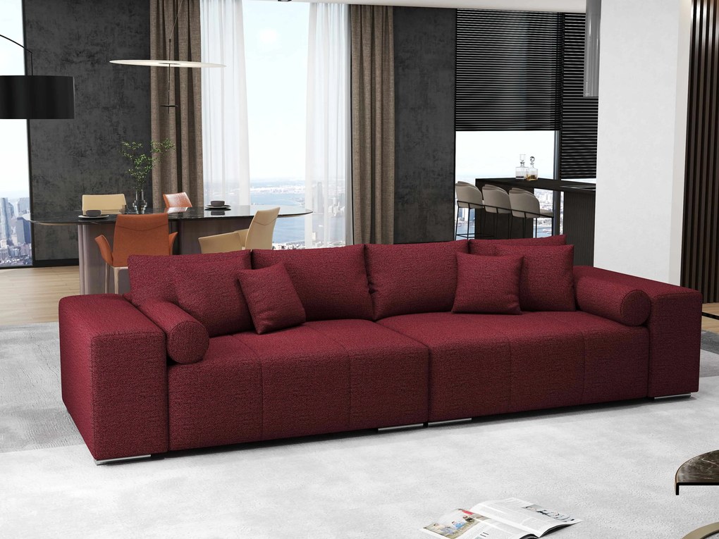 Canapea extensibilă dumonde cu ladă de depozitare si sezut confortabil din spuma high-density, Marbela Enjoy Rosu XXL 295x100 cm