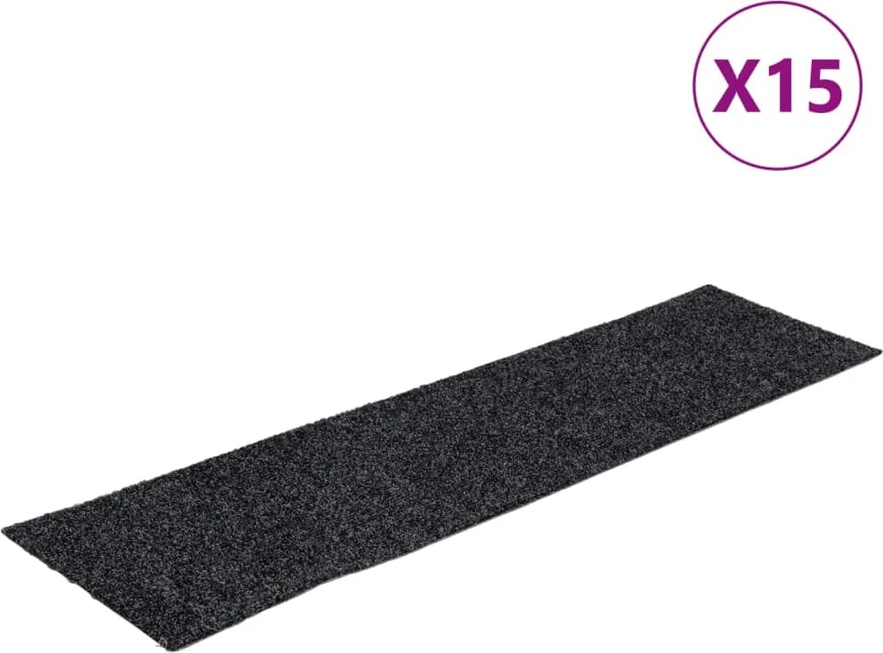 vidaXL Covorașe scări autoadezive, 15 buc., 76x20 cm, gri închis, dreptunghiulare