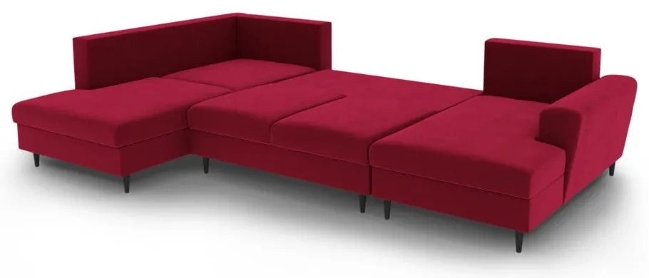 Colțar roșu extensibil, cu spațiu de depozitare cu tapițerie din catifea (cu colț pe partea stângă-în formă de "U") Kyoto – Cosmopolitan Design