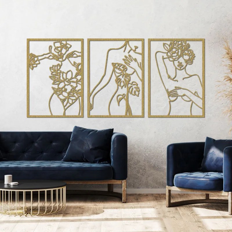 SENTOP | Set de trei tablouri moderne cu femei cu flori | ELEGANȚĂ