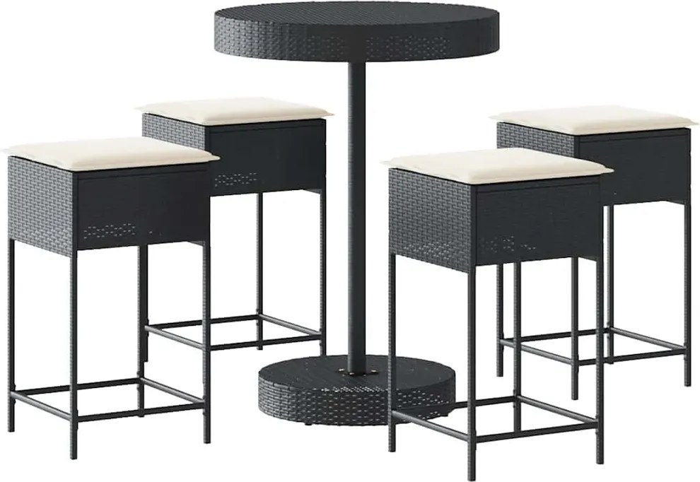 vidaXL Set mobilier bar de grădină cu perne, 5 piese, negru, poliratan