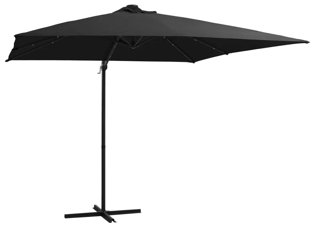 Umbrela suspendata cu LED si stalp din otel, negru, 250x250 cm Negru, 250 x 250 cm