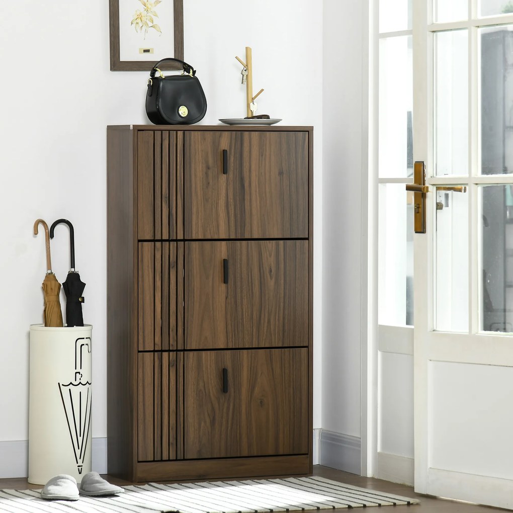 HOMCOM Dulap pentru Pantofi, Organizator de Pantofi cu 3 Sertare si Rafturi Reglabile pentru 18 Perechi, 63x24x114 cm, Nuc | Aosom Romania