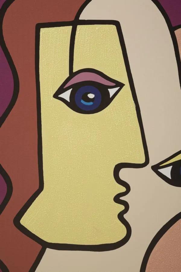 Tablou decorativ multicolor din lemn de Pin si panza, 60x3x90 cm, Faces-B Mauro Ferretti