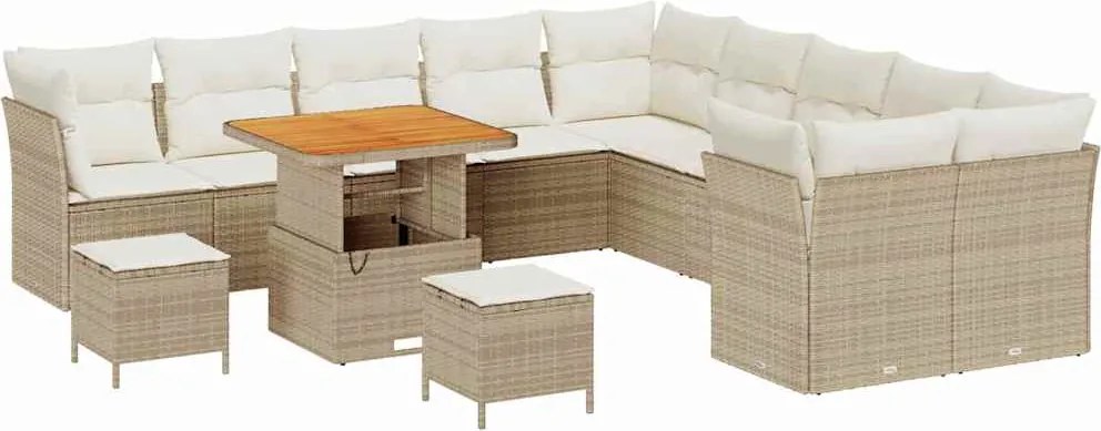 vidaXL Set de canapele pentru grădină 13 pcs Bej și crem poliratan