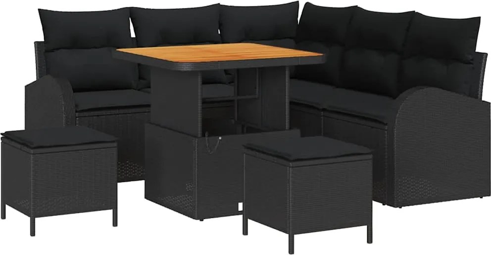 vidaXL Set de canapele pentru grădină cu pernă 8 pcs Negru poliratan