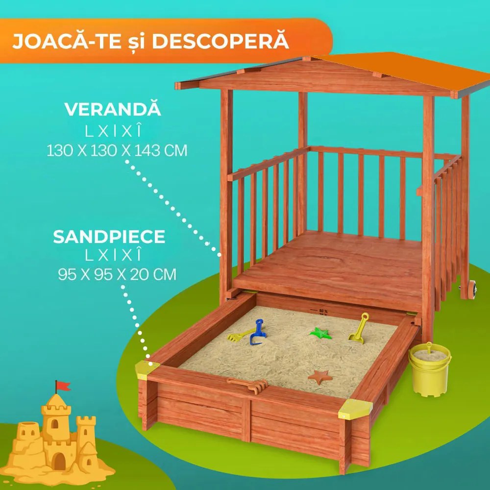 Groapa cu nisip cu verandă SUNNY, 130x130x143cm, maro/portocalie Jurhan