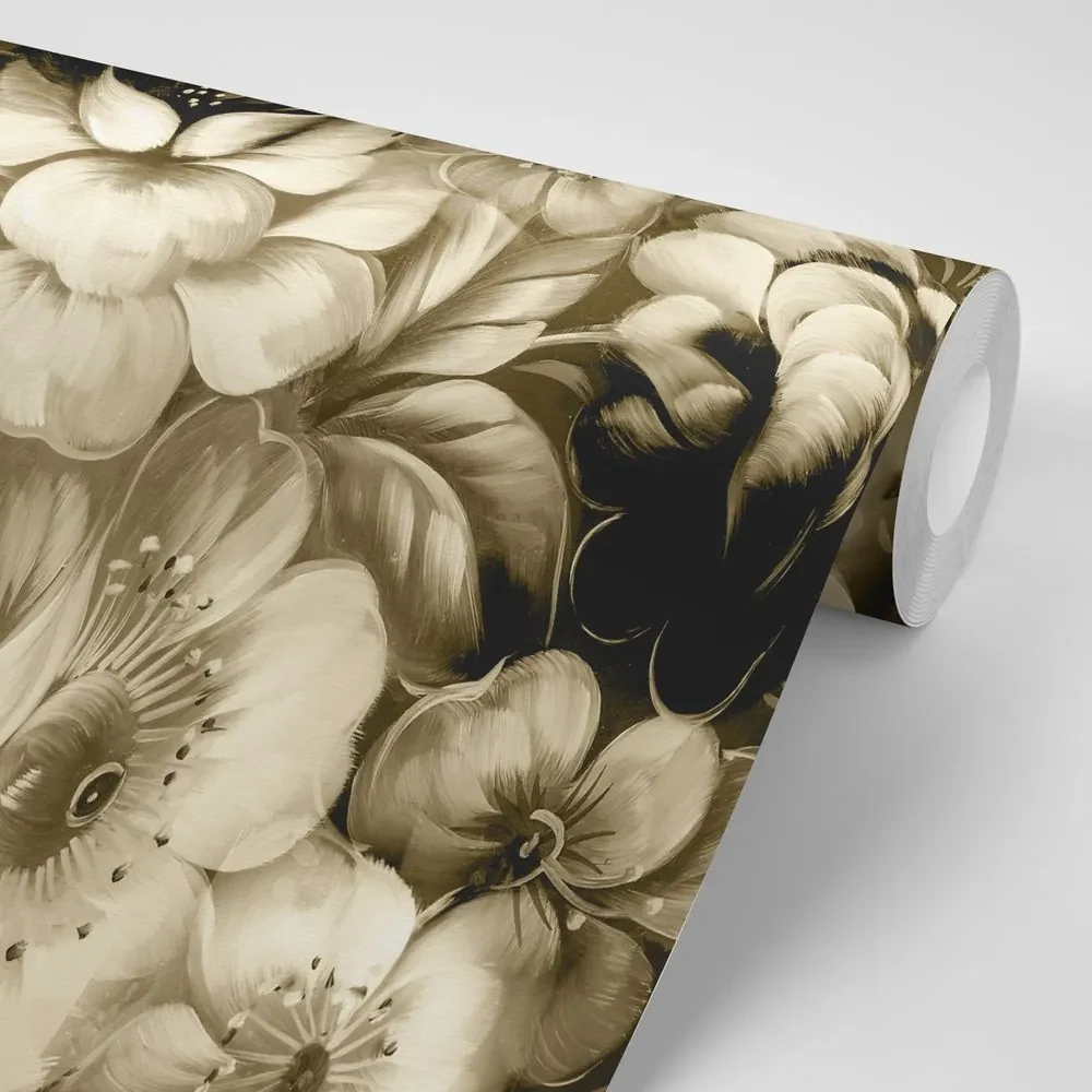 Tapet flori în design sepia