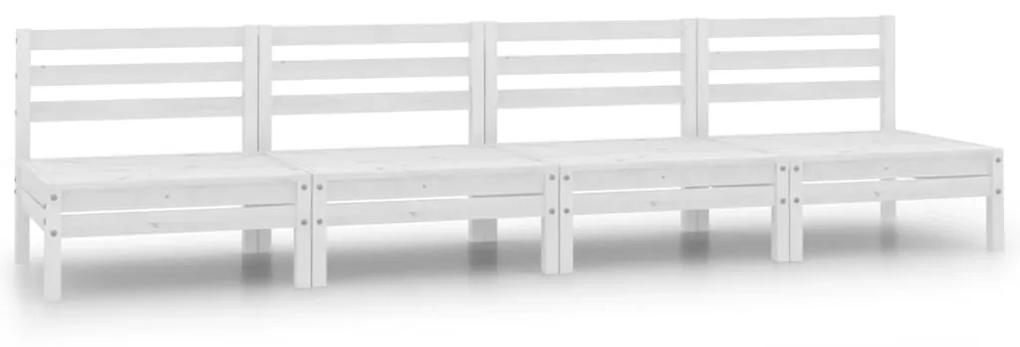 Canapele de mijloc pentru gradina, 4 buc., alb, lemn masiv pin Alb, Canapea de mijloc (4 buc.), 1