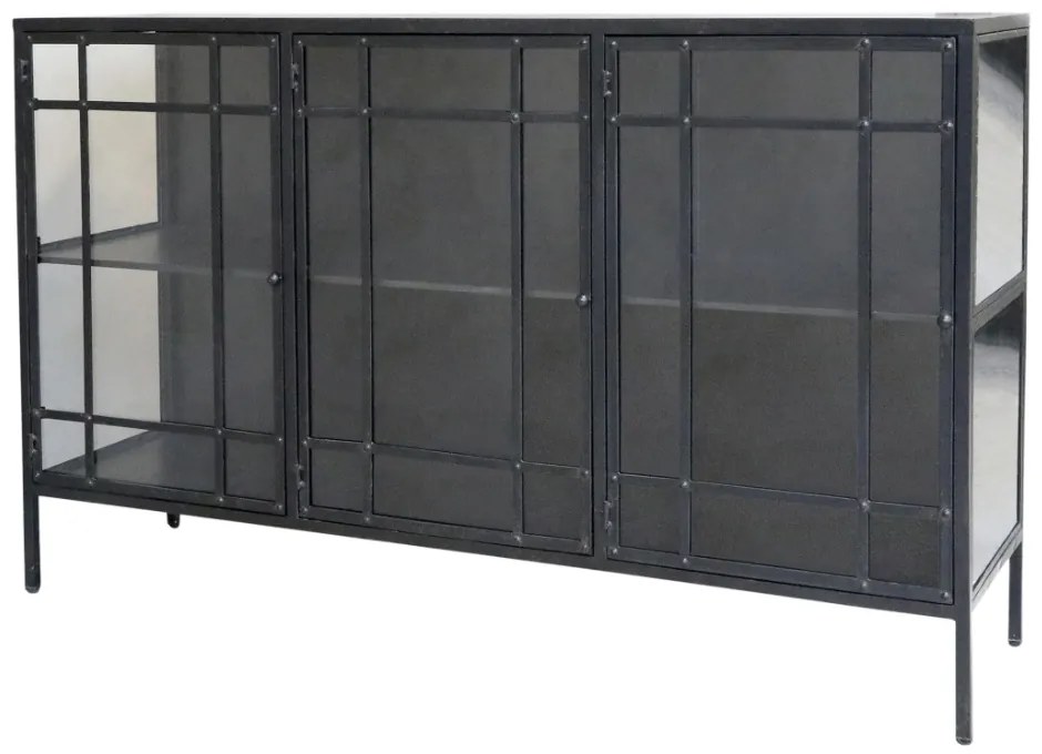 Consola neagra din metal si sticla, aspect vintage