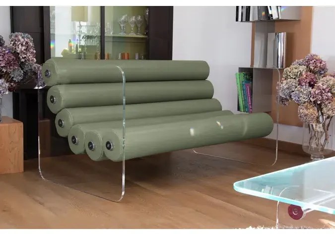 Canapea Gradina colectie KUUMO MW02, perne verzi, panouri laterale transparente PMMA sau sticla