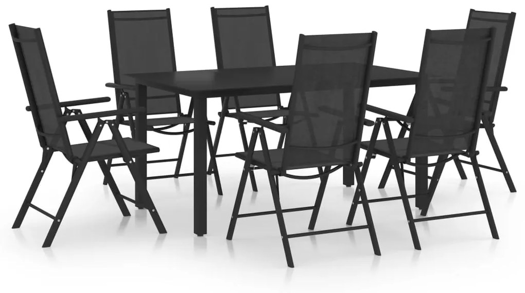 vidaXL Set mobilier de grădină, 7 piese, negru, aluminiu